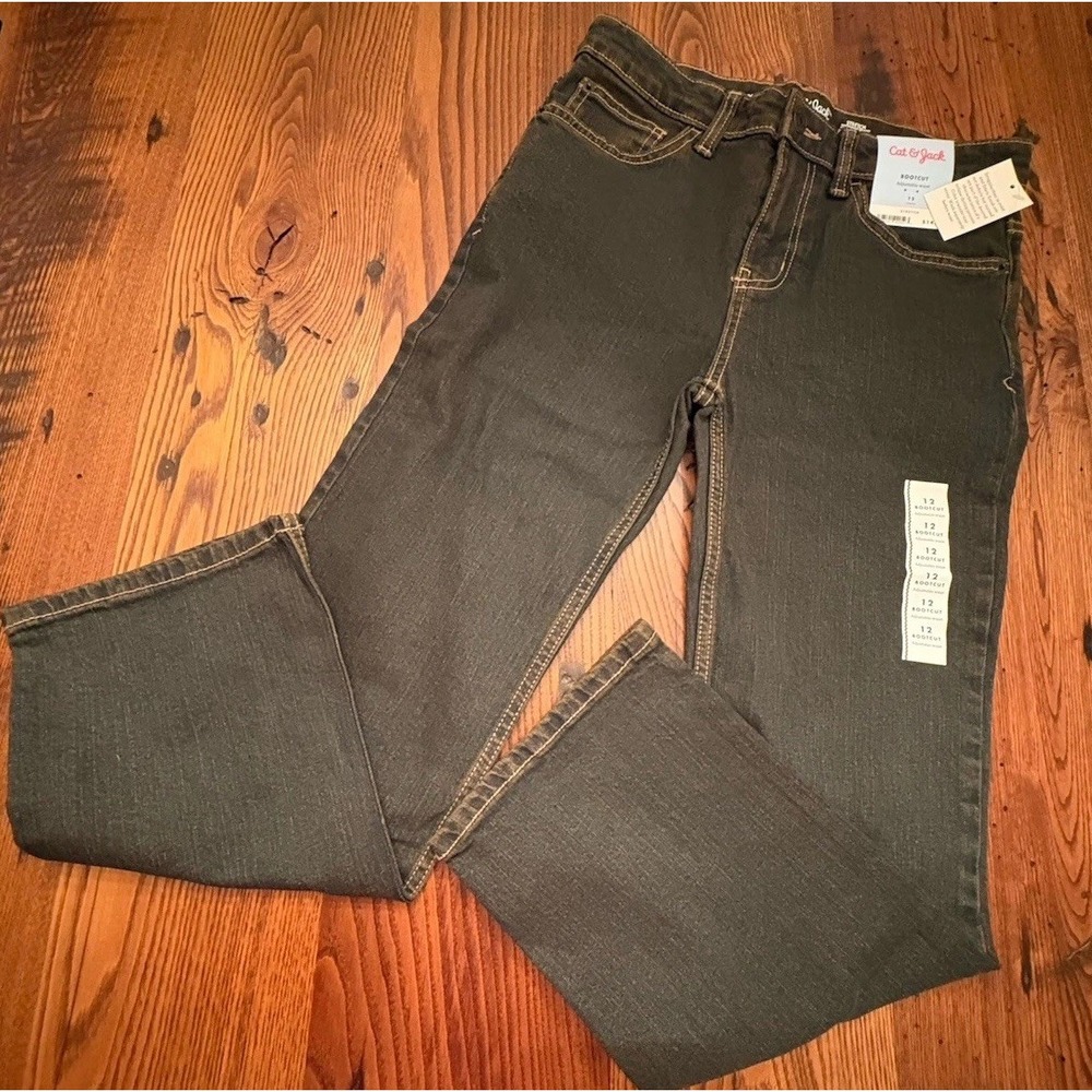 Cat And Jack Girls Black Bootcut Jeans Adjustable Waist Stretch Size 12 NWT
